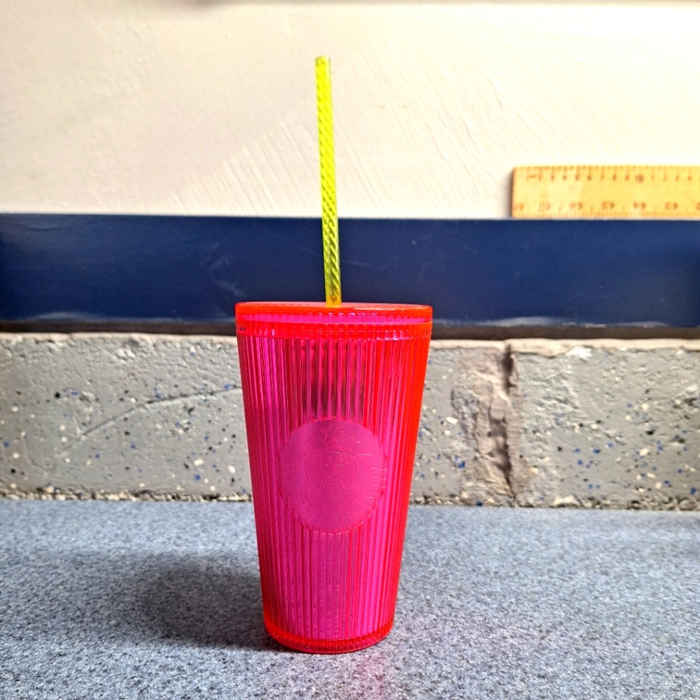 Starbucks Kitchen Pleated Neon Iridescent Magenta Venti Tumbler 2023, 16oz